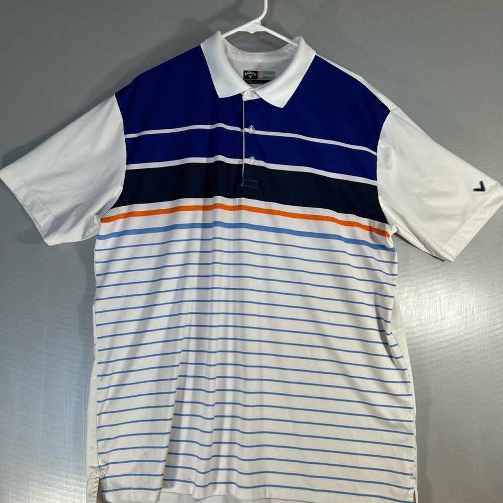 Callaway OPTI-DRI Polo Shirt Mens Size Large White Colorblock Short Sleeve Poly